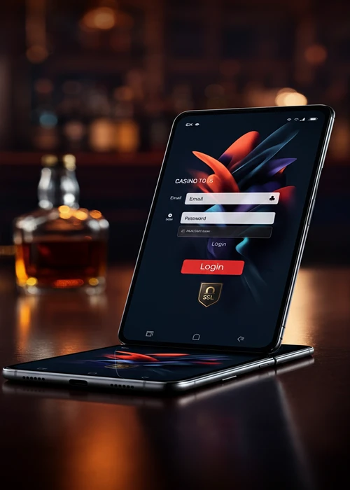Lucky Mate Casino login screen with user credentials input fields and a secure connection icon.